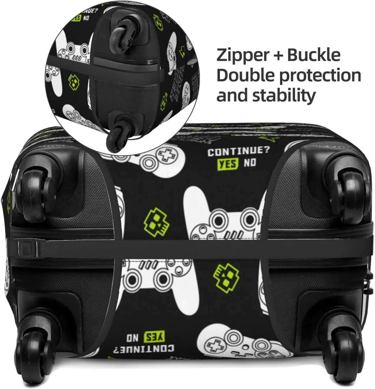 Game Slogans And Gamepads Luggage Suitcase Covers Elastic Washable Video Game Controller Theme Luggage Protector Travel Suitcase Protective Cover For Kid And Adult, M (Fit 22-24 Inch Luggage)