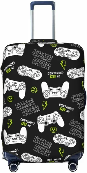 Game Slogans And Gamepads Luggage Suitcase Covers Elastic Washable Video Game Controller Theme Luggage Protector Travel Suitcase Protective Cover For Kid And Adult, M (Fit 22-24 Inch Luggage)