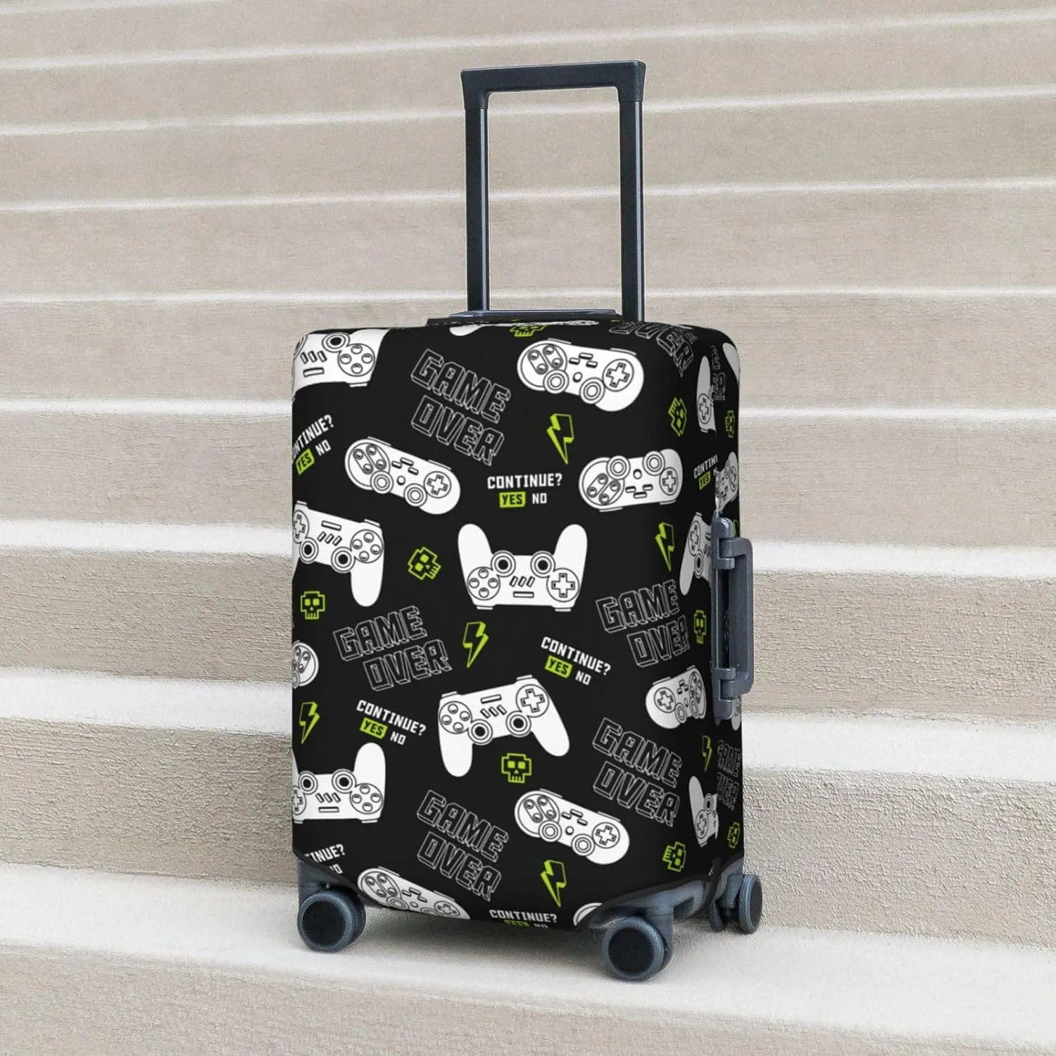 Game Slogans And Gamepads Luggage Suitcase Covers Elastic Washable Video Game Controller Theme Luggage Protector Travel Suitcase Protective Cover For Kid And Adult, M (Fit 22-24 Inch Luggage)