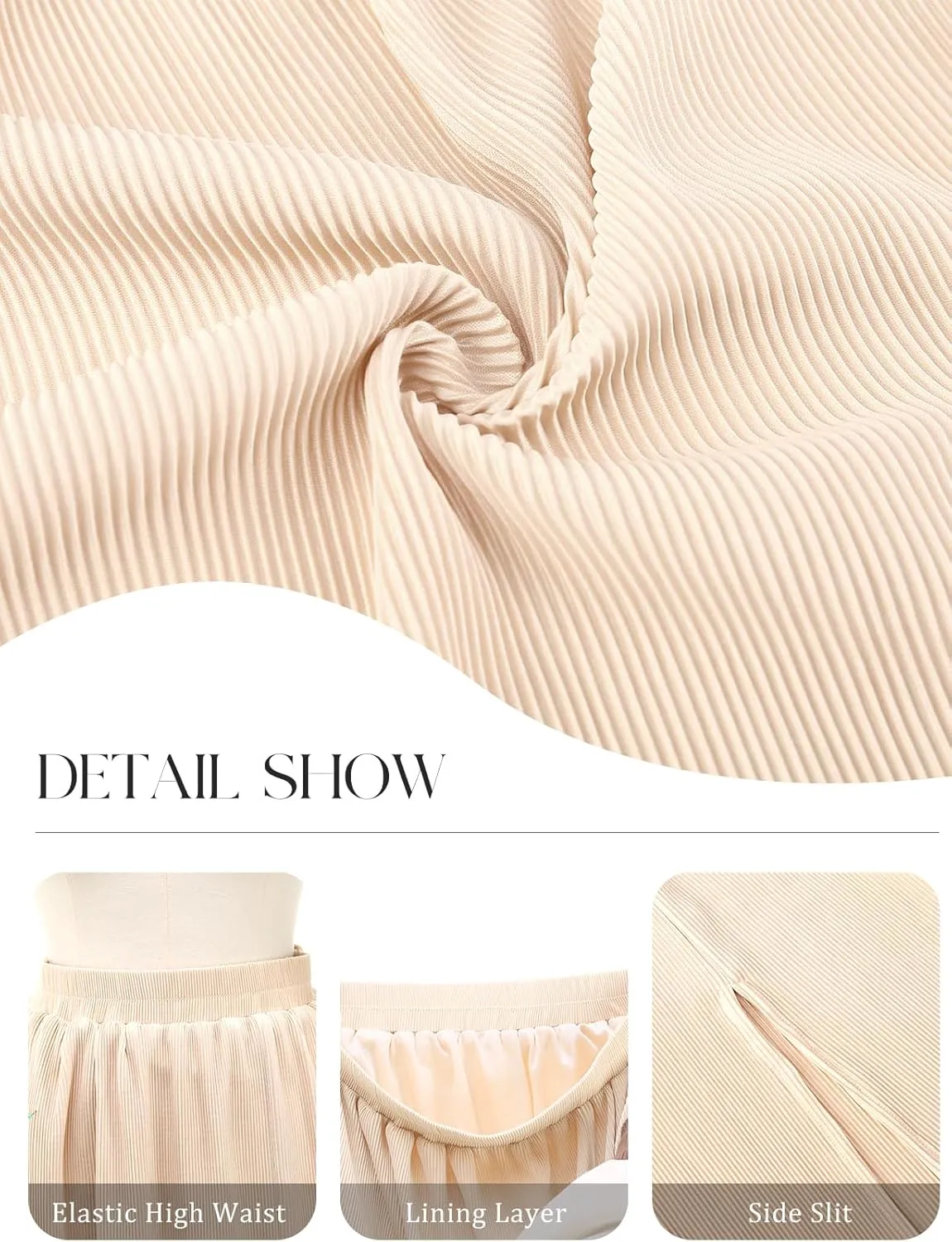 Gardenwed Womens Midi Casual Skirt High Waisted Pleated Flowy A Line Elastic Swing Skirts with Side Slit