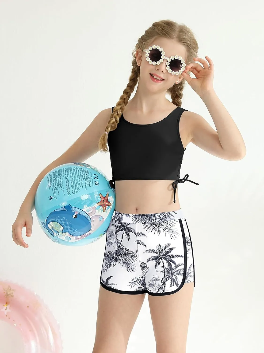 Girl's 3 Piece Bikini Bathing Suit Printed Sport Swimsuits with Shorts Cove Up Sets Teen Girl's Swimwear