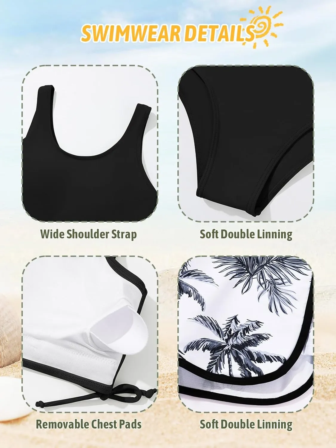 Girl's 3 Piece Bikini Bathing Suit Printed Sport Swimsuits with Shorts Cove Up Sets Teen Girl's Swimwear