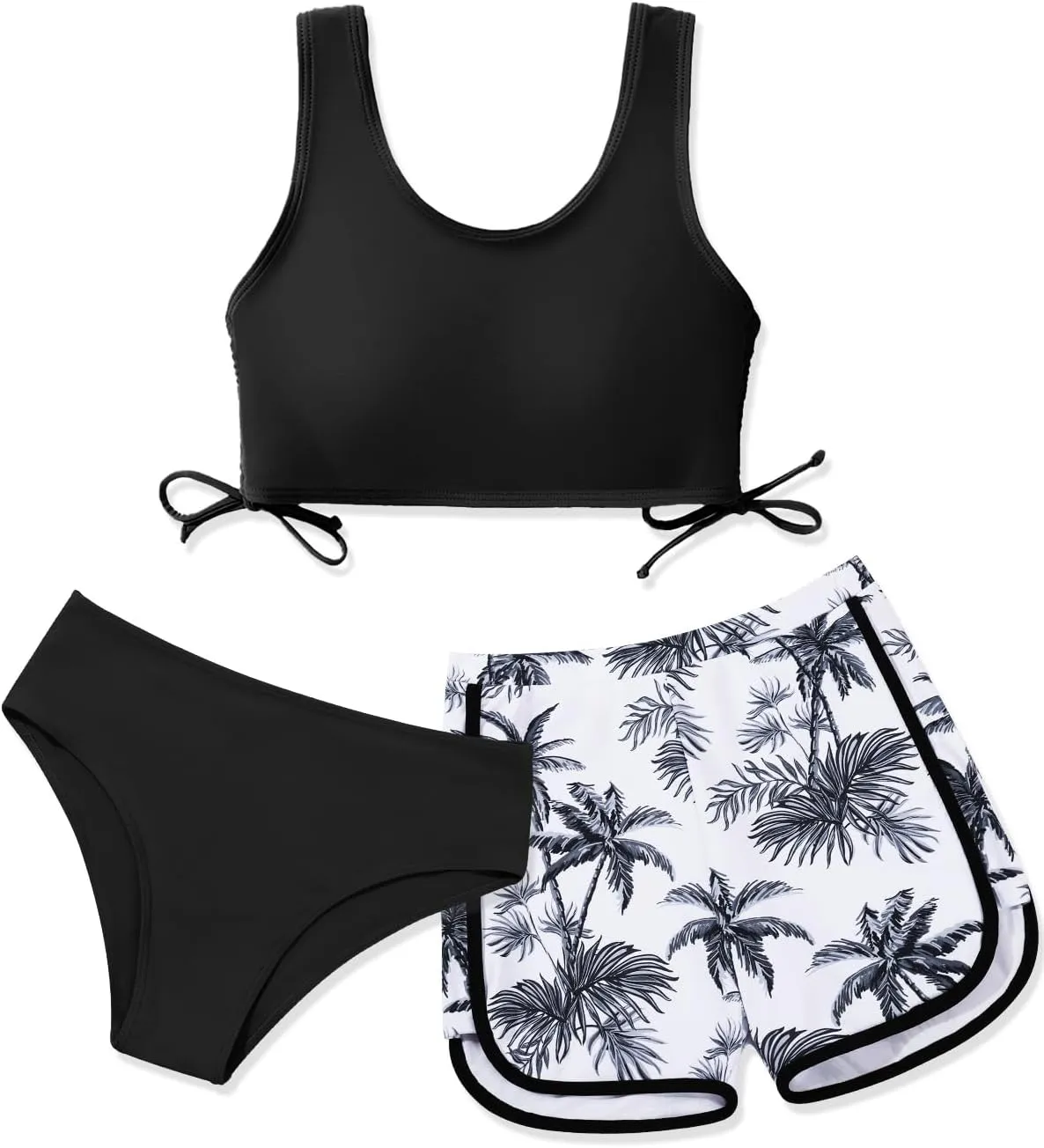 Girl's 3 Piece Bikini Bathing Suit Printed Sport Swimsuits with Shorts Cove Up Sets Teen Girl's Swimwear