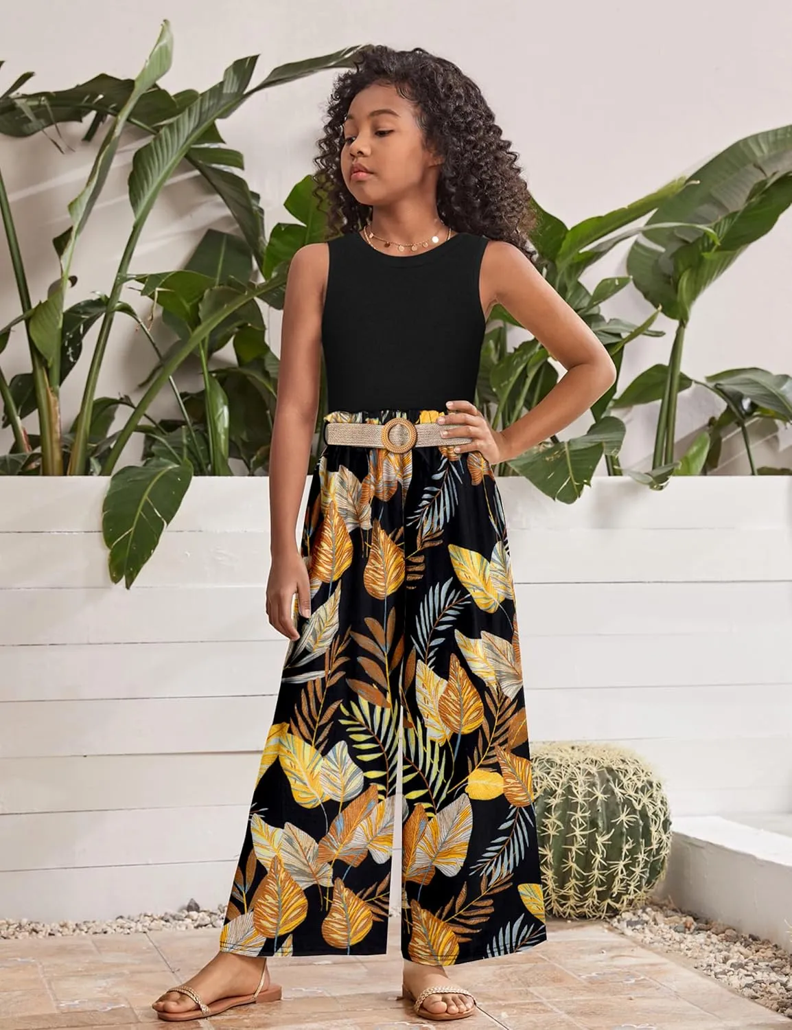 Girls Clothes 6-16Y Kids Clothes Girls Rib Crop Tank Tops   Pleated Wide Leg Pants Girls 2 Piece Summer Outfits