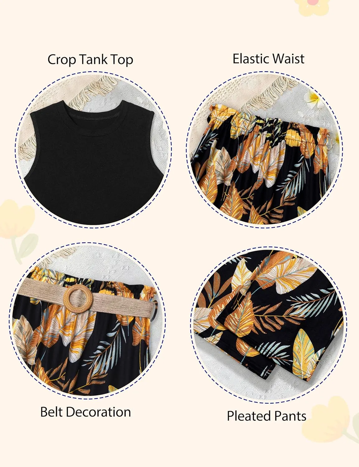 Girls Clothes 6-16Y Kids Clothes Girls Rib Crop Tank Tops   Pleated Wide Leg Pants Girls 2 Piece Summer Outfits