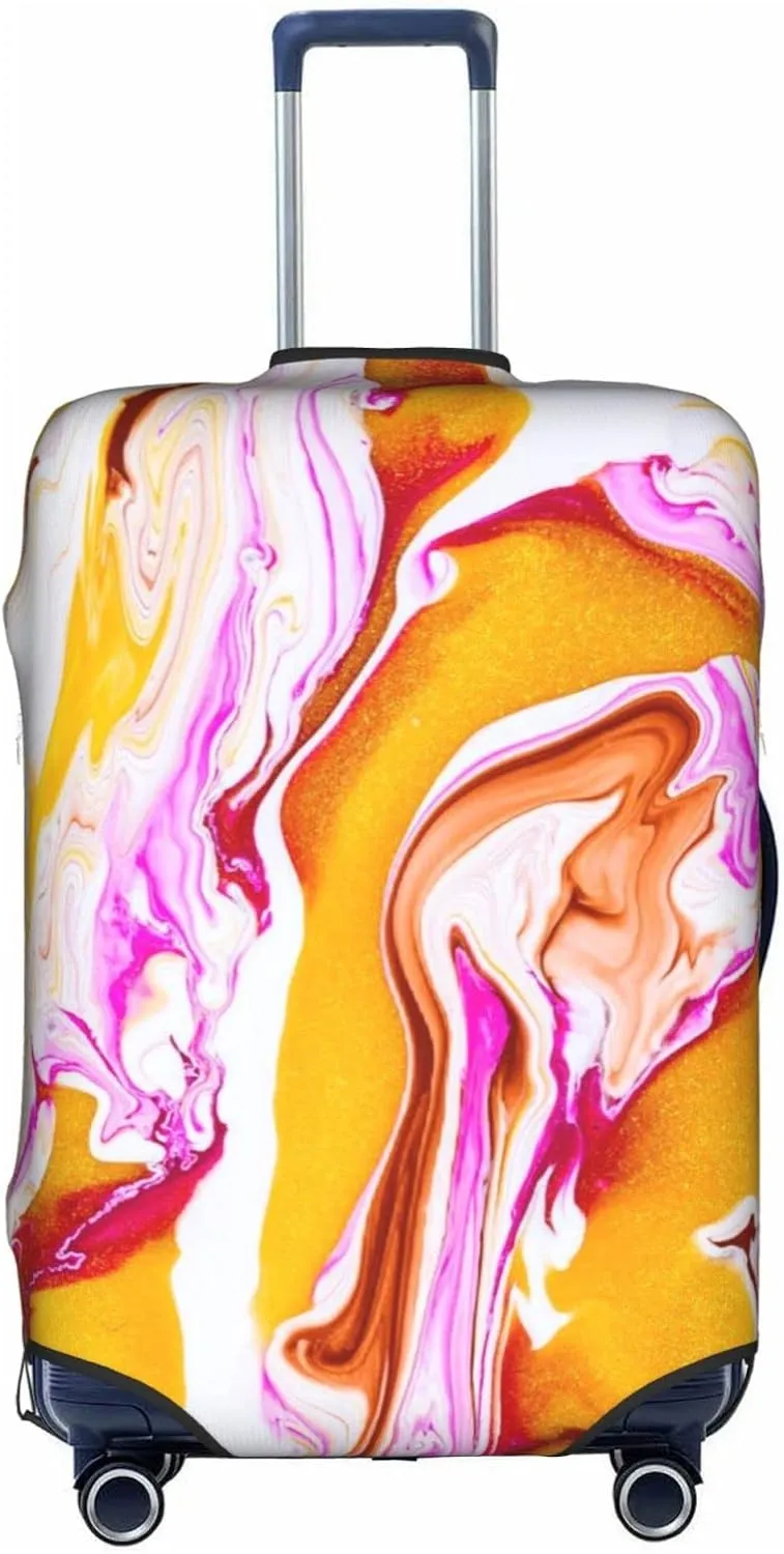 Golden White Purple Marbled Travel Luggage Cover Fits 18-32 Inch Luggage, Elastic Suitcase Cover Protector with Concealed Zipper for Wheeled Suitcase Travel Accessories
