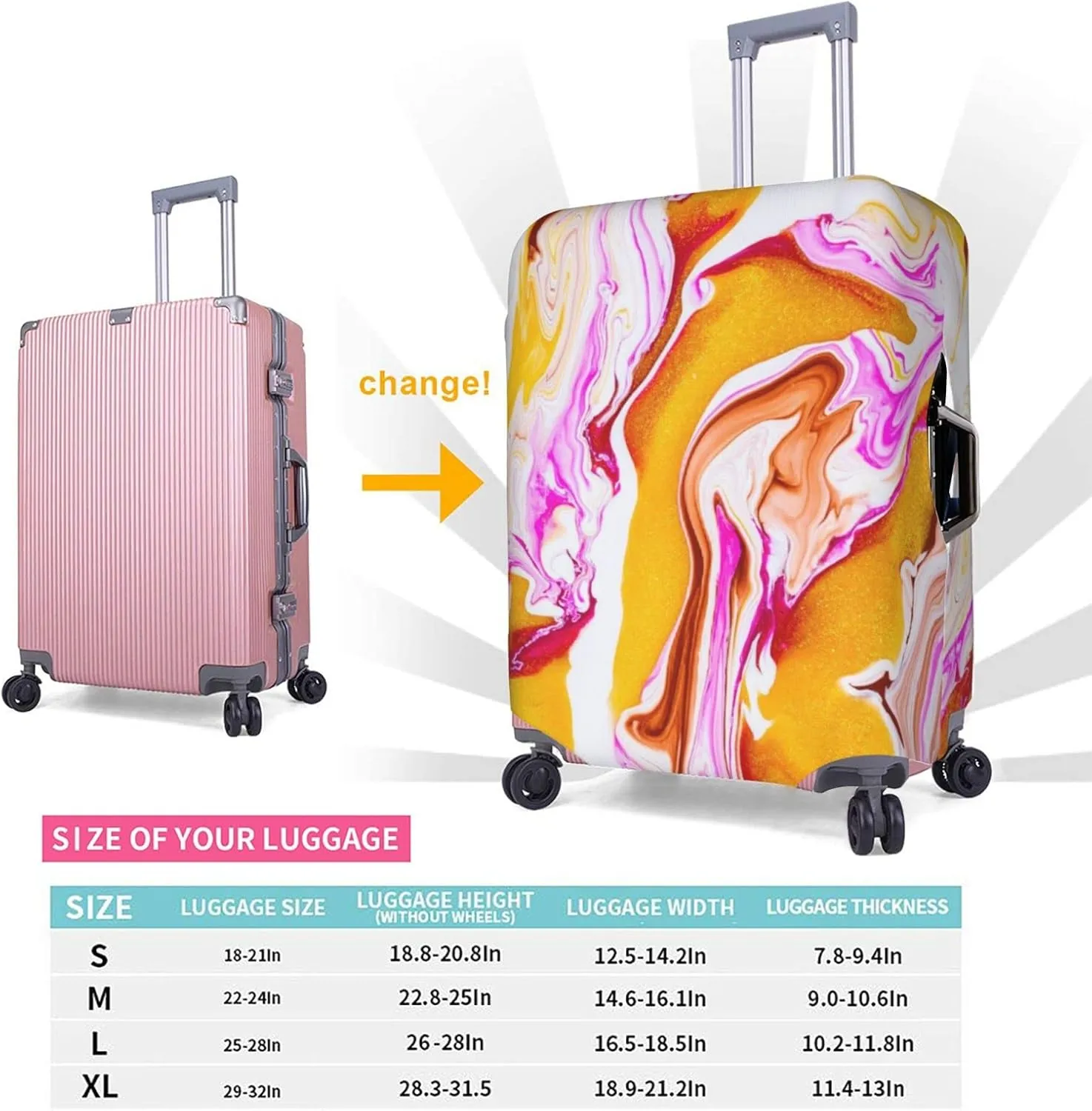 Golden White Purple Marbled Travel Luggage Cover Fits 18-32 Inch Luggage, Elastic Suitcase Cover Protector with Concealed Zipper for Wheeled Suitcase Travel Accessories