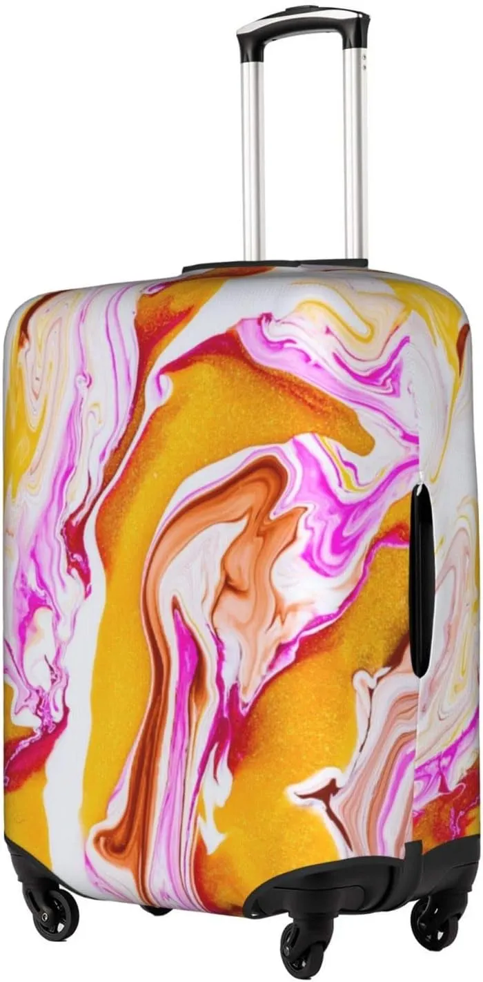 Golden White Purple Marbled Travel Luggage Cover Fits 18-32 Inch Luggage, Elastic Suitcase Cover Protector with Concealed Zipper for Wheeled Suitcase Travel Accessories
