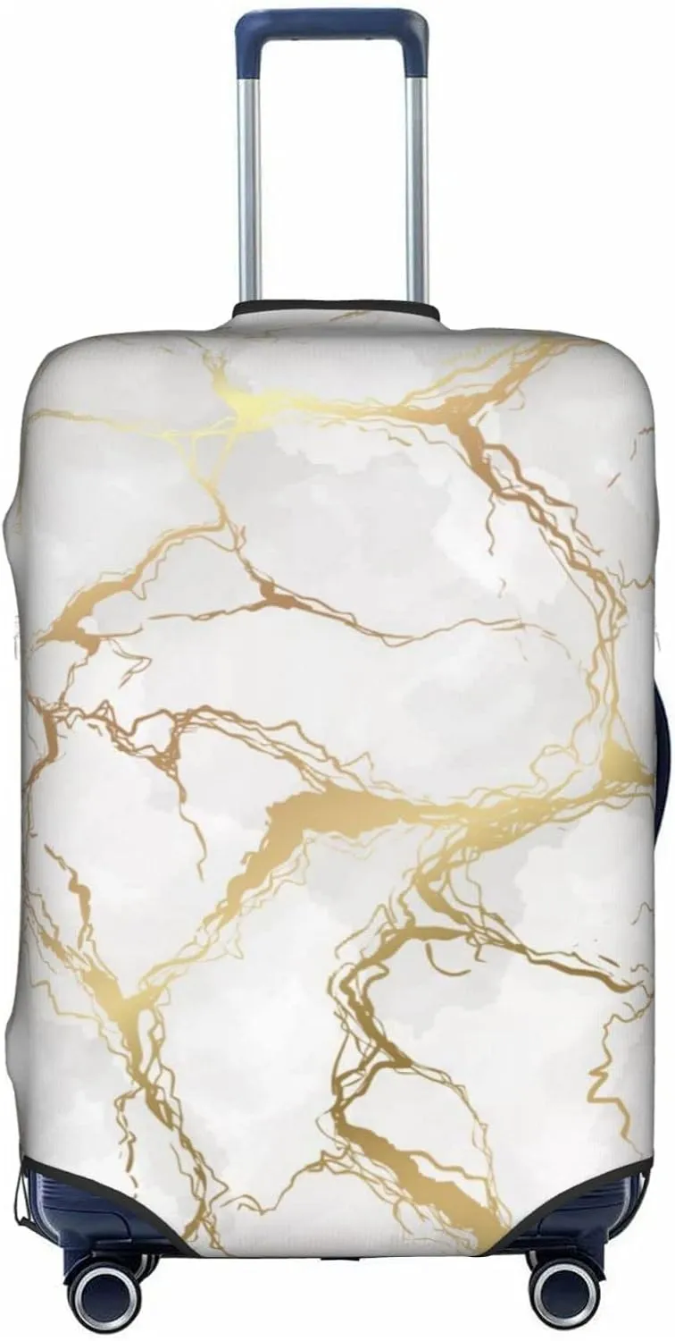 Gray White Golden Marble Luxury Marbling Travel Luggage Cover Fits 18/24/28/32 Inch Luggage, Stretch Suitcase Cover Protector with Concealed Zipper for Wheeled Suitcase Tsa Approved