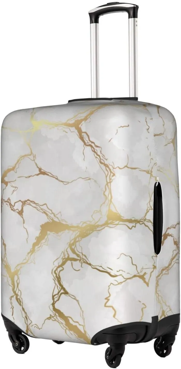 Gray White Golden Marble Luxury Marbling Travel Luggage Cover Fits 18/24/28/32 Inch Luggage, Stretch Suitcase Cover Protector with Concealed Zipper for Wheeled Suitcase Tsa Approved