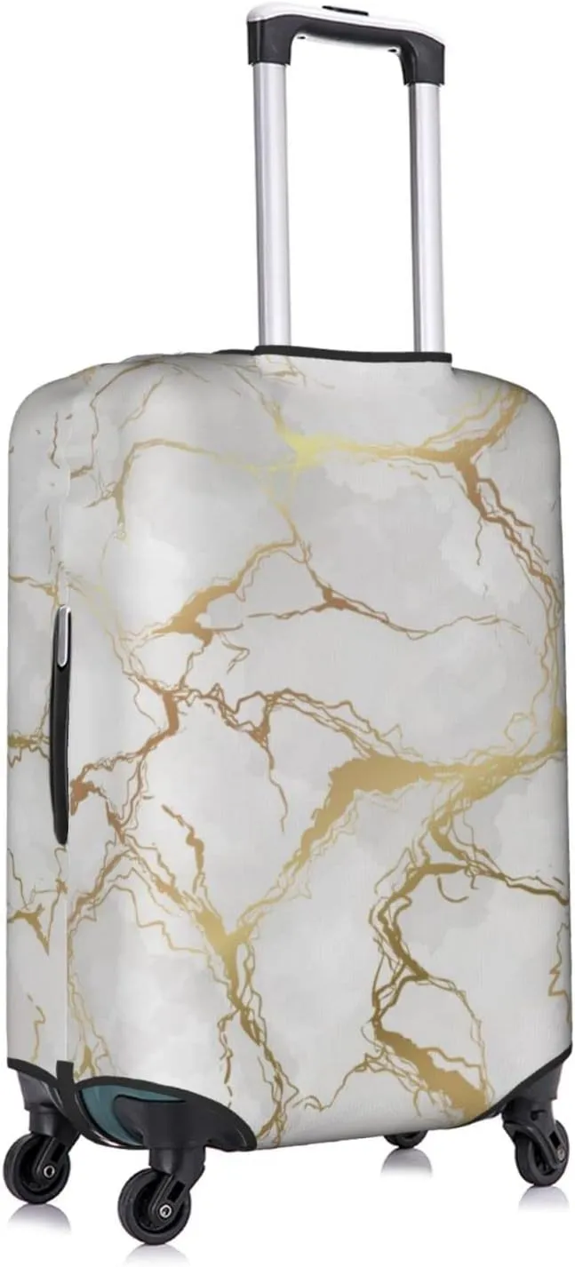 Gray White Golden Marble Luxury Marbling Travel Luggage Cover Fits 18/24/28/32 Inch Luggage, Stretch Suitcase Cover Protector with Concealed Zipper for Wheeled Suitcase Tsa Approved