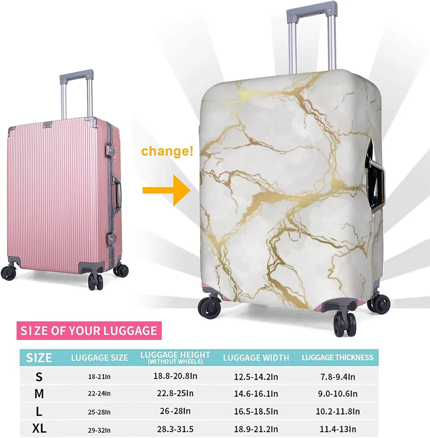 Gray White Golden Marble Luxury Marbling Travel Luggage Cover Fits 18/24/28/32 Inch Luggage, Stretch Suitcase Cover Protector with Concealed Zipper for Wheeled Suitcase Tsa Approved