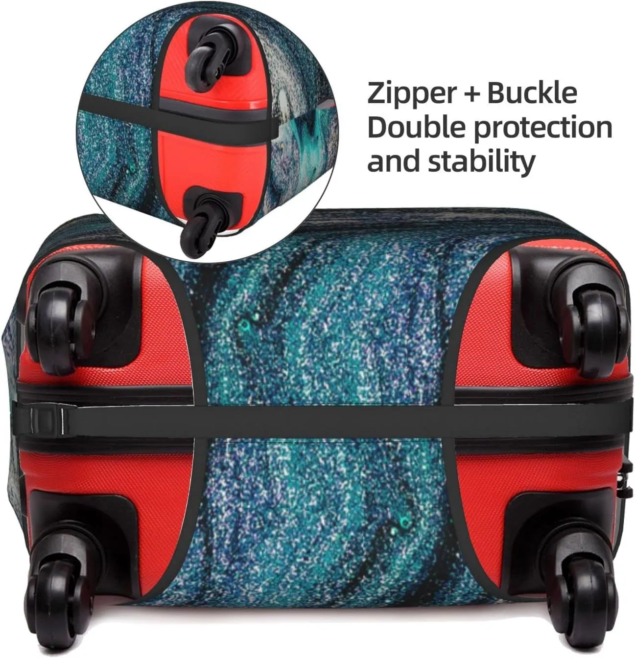 Green Blue Golden Abstract Marbling Marble Travel Luggage Cover Fits 18-32 Inch Luggage, Elastic Suitcase Cover Protector with Concealed Zipper for Wheeled Suitcase Travel Accessories