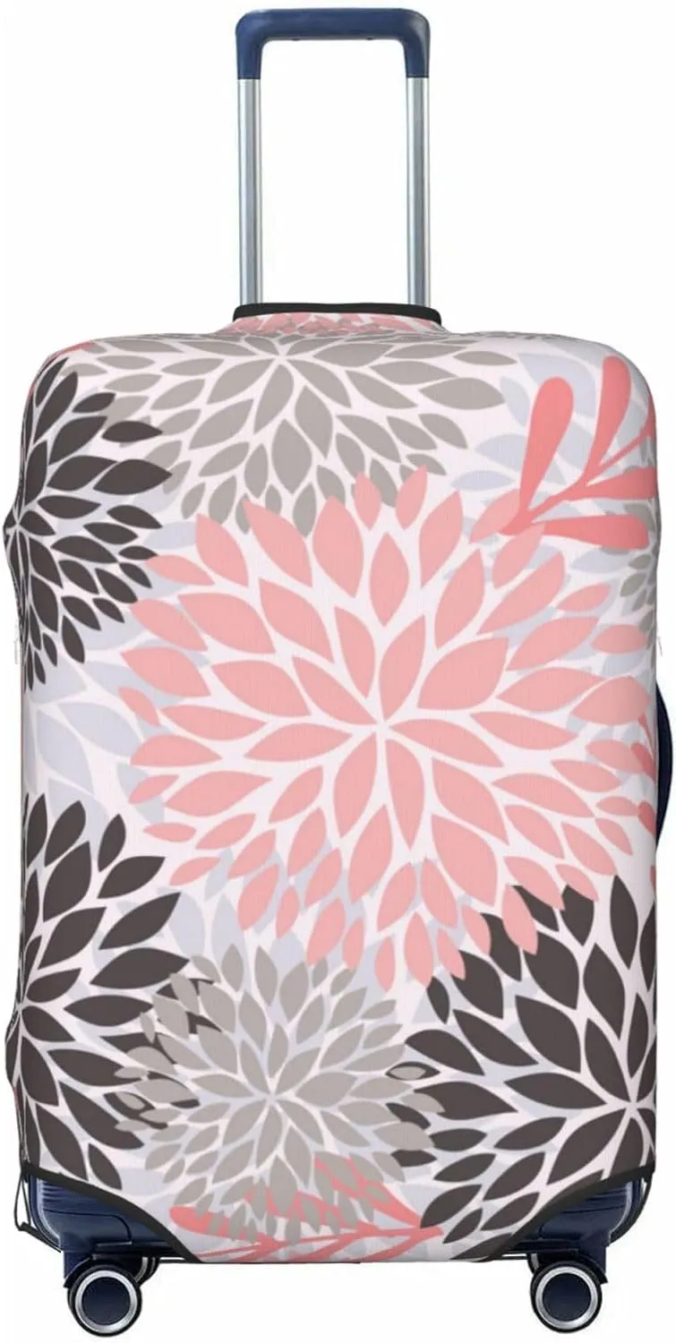 Grey Pink Daisy Floral Luggage Suitcase Covers Elastic Washable Chrysanthemum Flowers Luggage Protector Travel Suitcase Protective Cover For Kid And Adult, S (Fit 18-21 Inch Luggage)