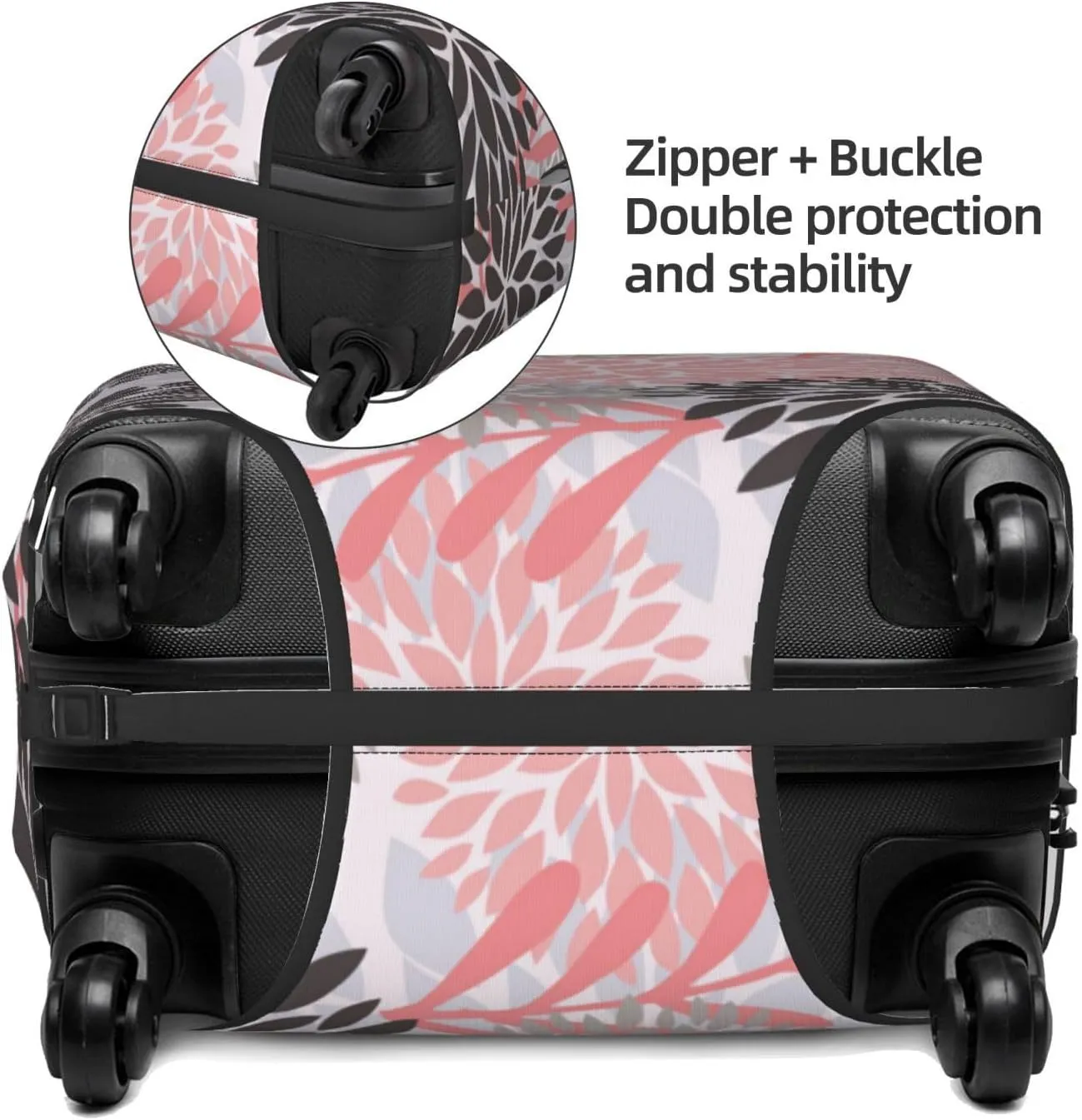 Grey Pink Daisy Floral Luggage Suitcase Covers Elastic Washable Chrysanthemum Flowers Luggage Protector Travel Suitcase Protective Cover For Kid And Adult, S (Fit 18-21 Inch Luggage)