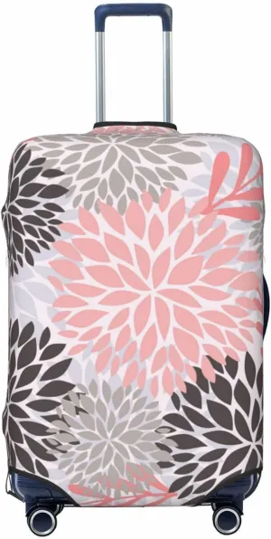 Grey Pink Daisy Floral Luggage Suitcase Covers Elastic Washable Chrysanthemum Flowers Luggage Protector Travel Suitcase Protective Cover For Kid And Adult, S (Fit 18-21 Inch Luggage)