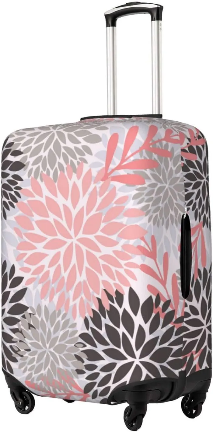 Grey Pink Daisy Floral Luggage Suitcase Covers Elastic Washable Chrysanthemum Flowers Luggage Protector Travel Suitcase Protective Cover For Kid And Adult, S (Fit 18-21 Inch Luggage)