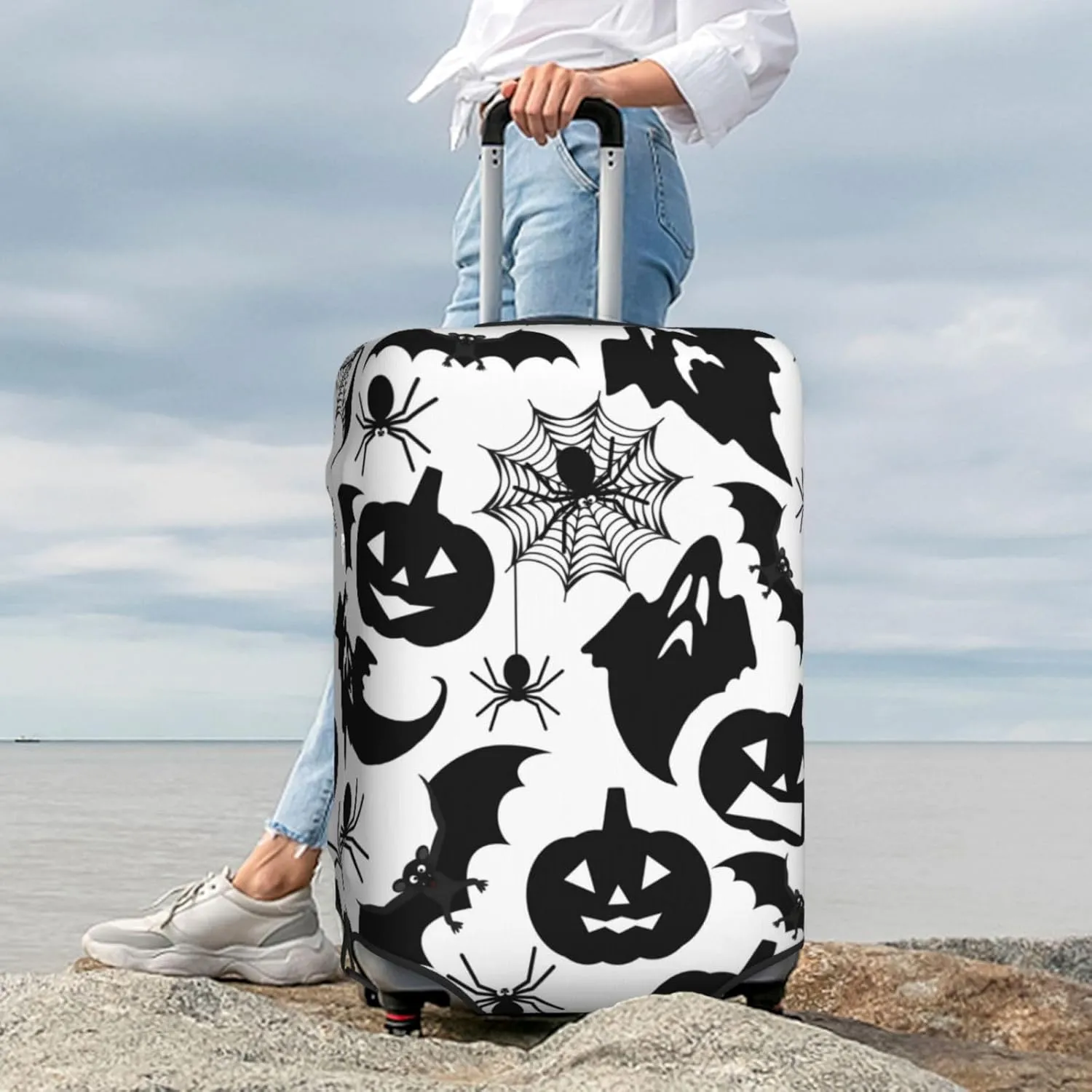 Halloween Pumpkin Spider Web Elastic Suitcase Cover Scratch Resistant Luggage Case Travel Luggage Protector for Men Women L 25-28 inch