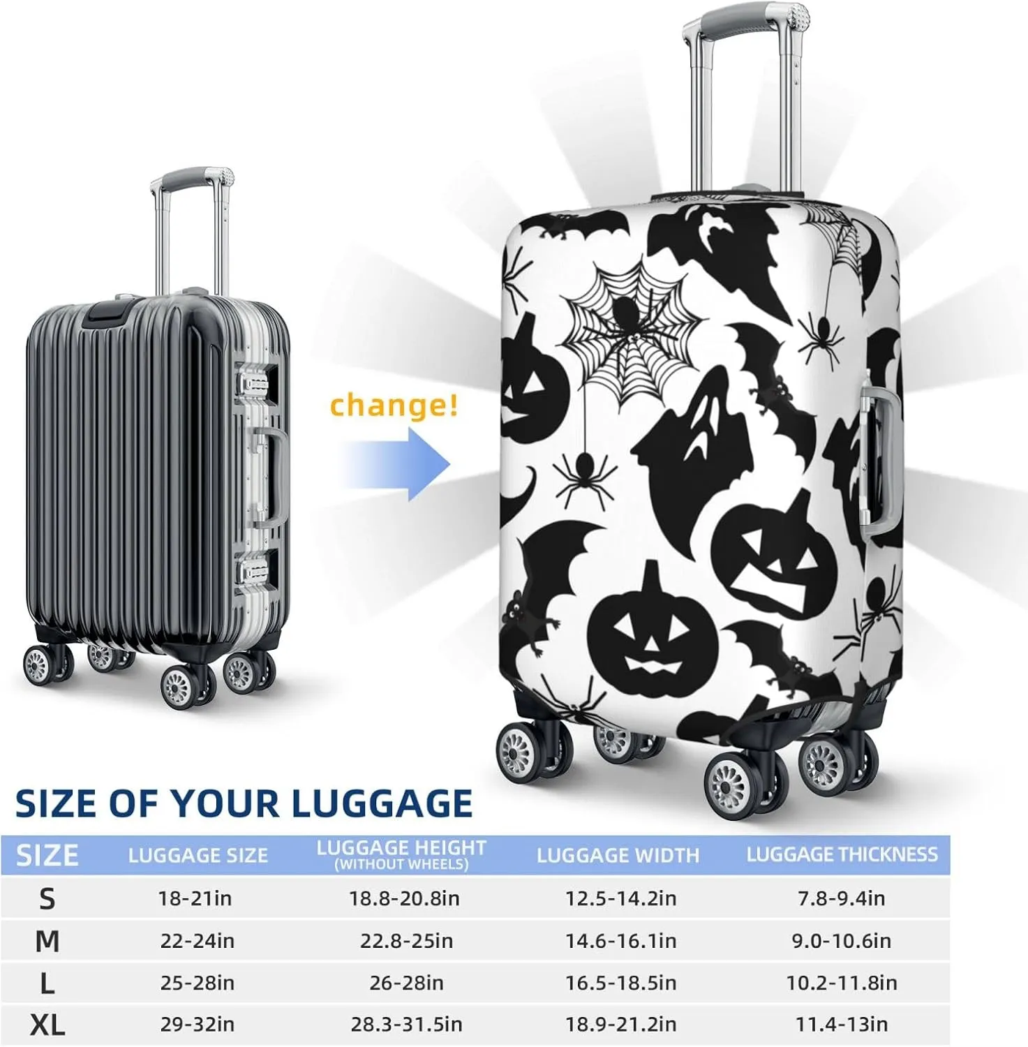 Halloween Pumpkin Spider Web Elastic Suitcase Cover Scratch Resistant Luggage Case Travel Luggage Protector for Men Women L 25-28 inch