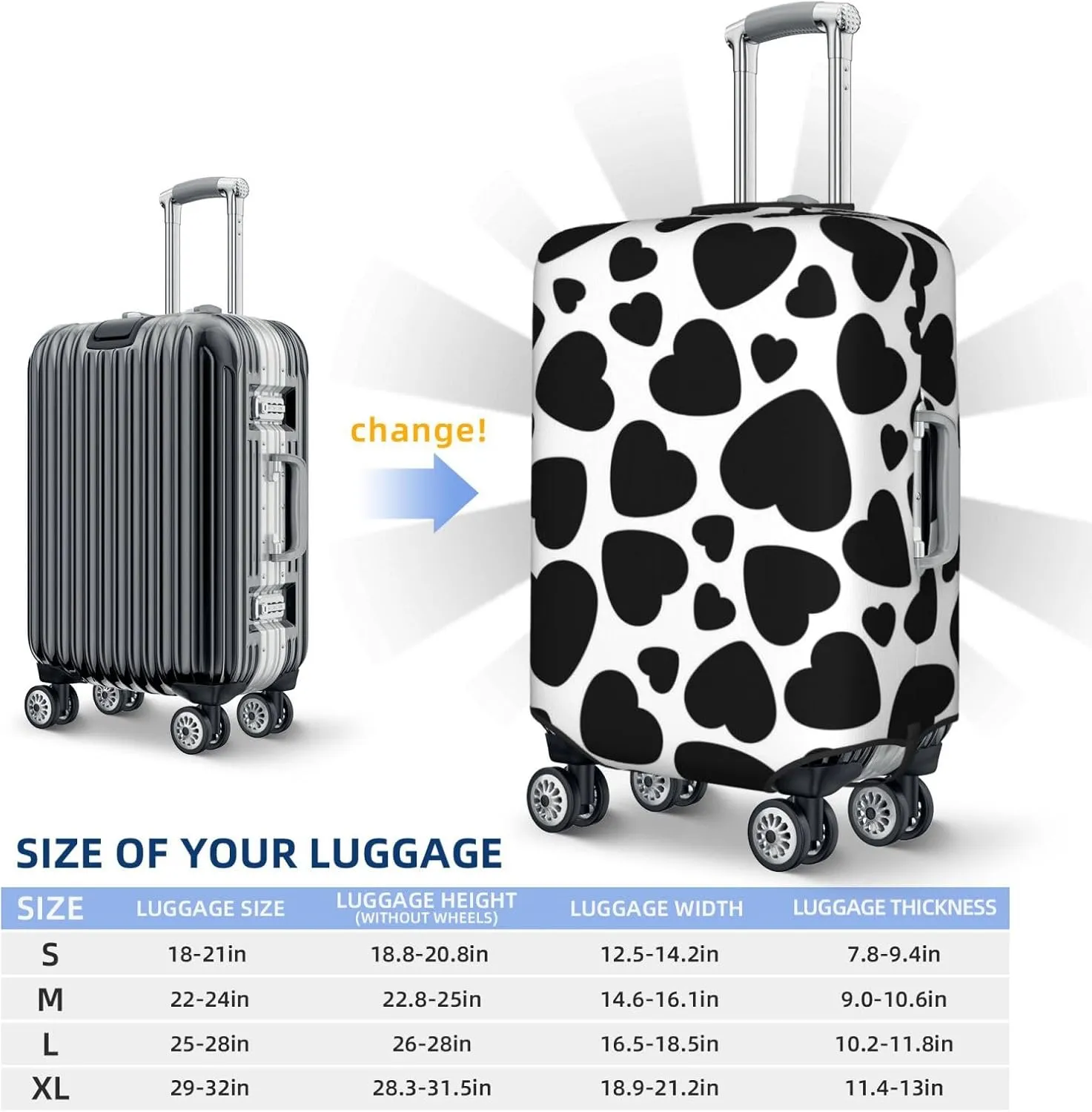 Heart Cow Print Elastic Suitcase Cover Scratch Resistant Luggage Case Travel Luggage Protector for Men Women L 25-28 inch