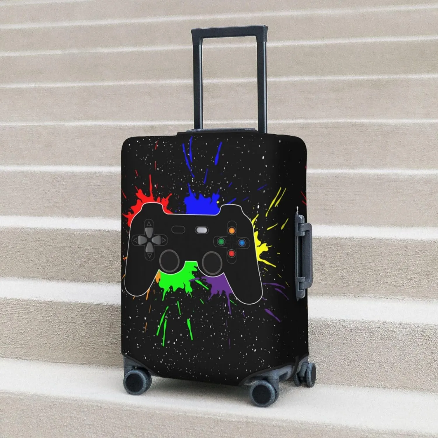 Hipster Game Controller Pattern Luggage Suitcase Covers Elastic Washable Game Joystick Luggage Protector Travel Suitcase Protective Cover For Kid And Adult, M (Fit 22-24 Inch Luggage)