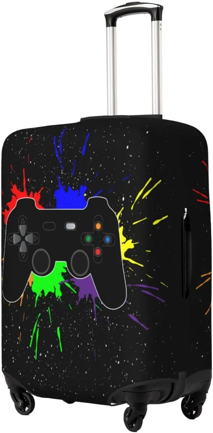 Hipster Game Controller Pattern Luggage Suitcase Covers Elastic Washable Game Joystick Luggage Protector Travel Suitcase Protective Cover For Kid And Adult, M (Fit 22-24 Inch Luggage)