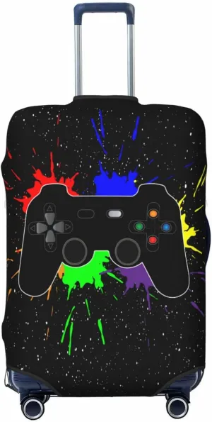 Hipster Game Controller Pattern Luggage Suitcase Covers Elastic Washable Game Joystick Luggage Protector Travel Suitcase Protective Cover For Kid And Adult, M (Fit 22-24 Inch Luggage)
