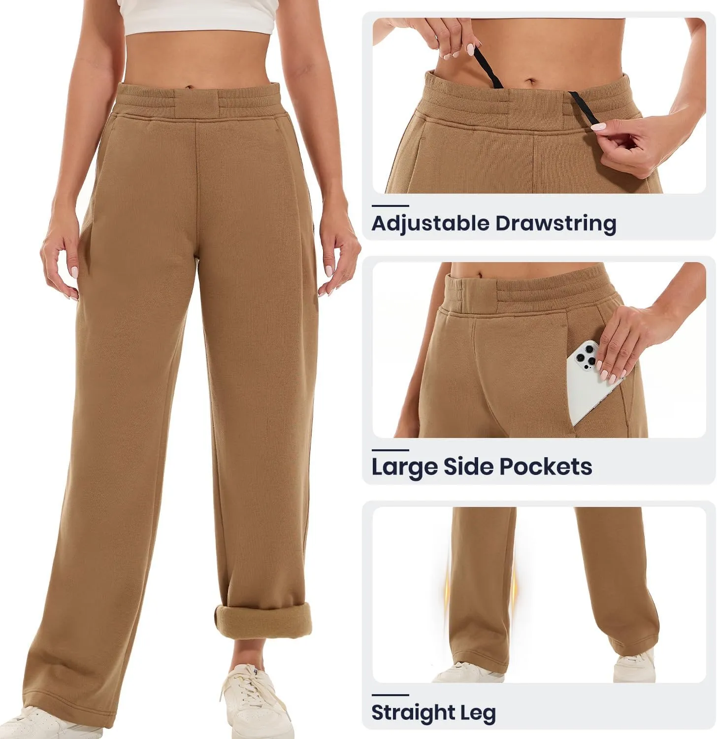 HOdo 32"/34" Inseam Womens Tall Sweatpants Fleece Joggers for Women Wide Leg Pants with Pockets for Workout