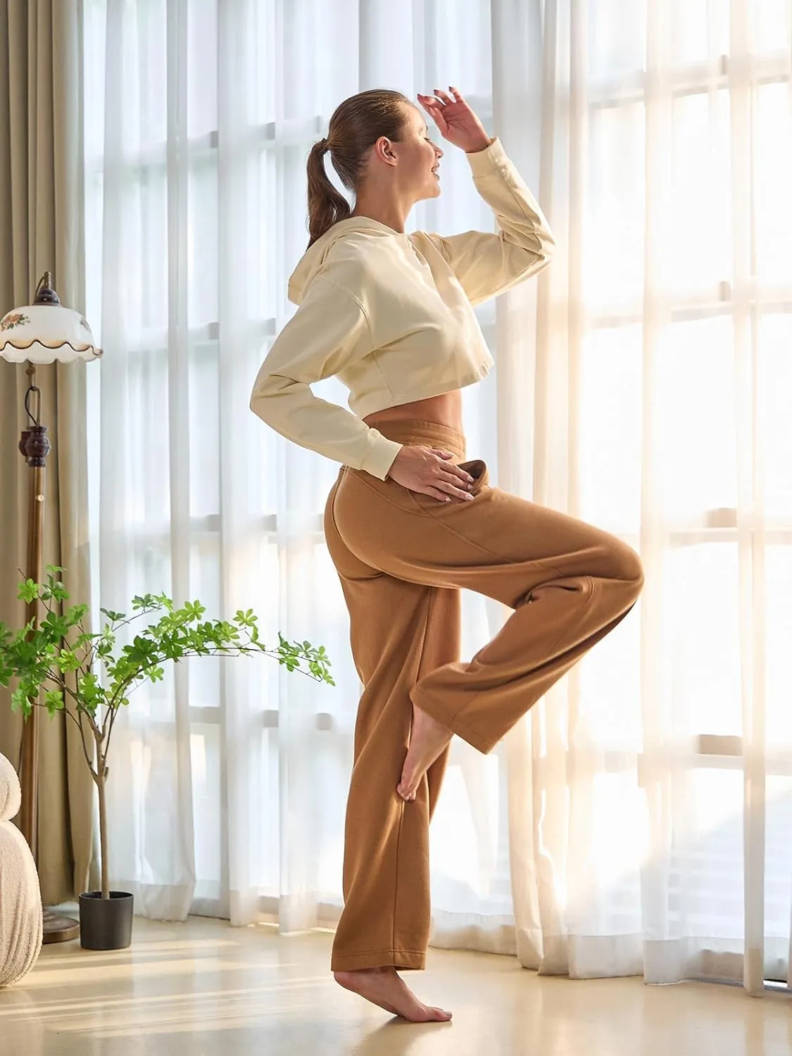 HOdo 32"/34" Inseam Womens Tall Sweatpants Fleece Joggers for Women Wide Leg Pants with Pockets for Workout