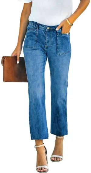 HUNGSON Women's Wide Leg Jeans High Waisted Stretchy Capri Pants Loose Denim Pants