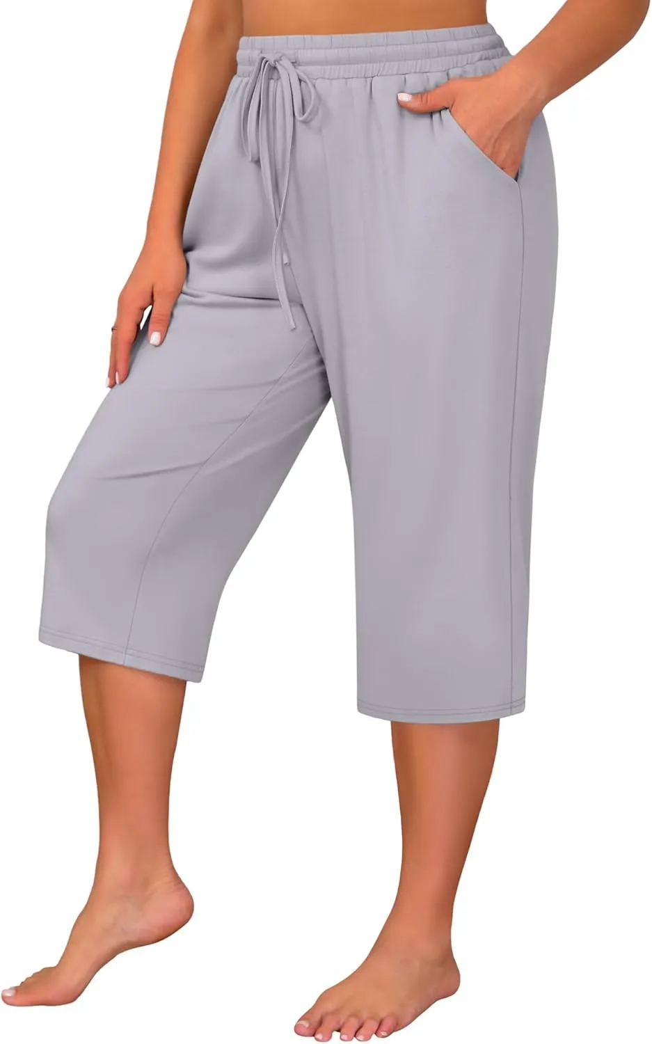 Huukeay 3 Pack Women's Plus Size Capris, Drawstring Cotton Yoga Capri Sweatpants Summer Casual Loose Cropped Pant with Pocket
