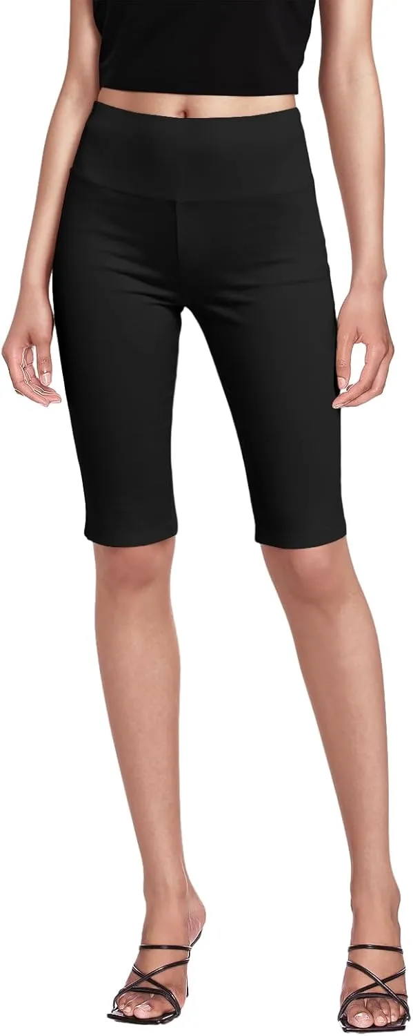 Hybrid & Company Womens Super Stretch Causal Pull On Millennium Twill Bermuda Shorts
