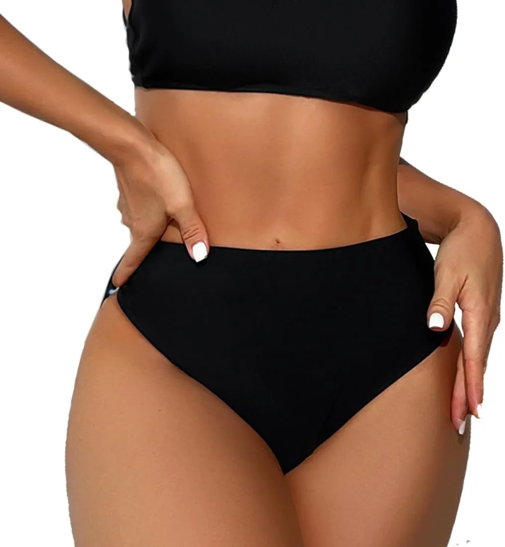 HYTENSUN Women's Cheeky V Cut Back High Waisted Bikini Bottom Cross Criss Swimsuit Bottoms