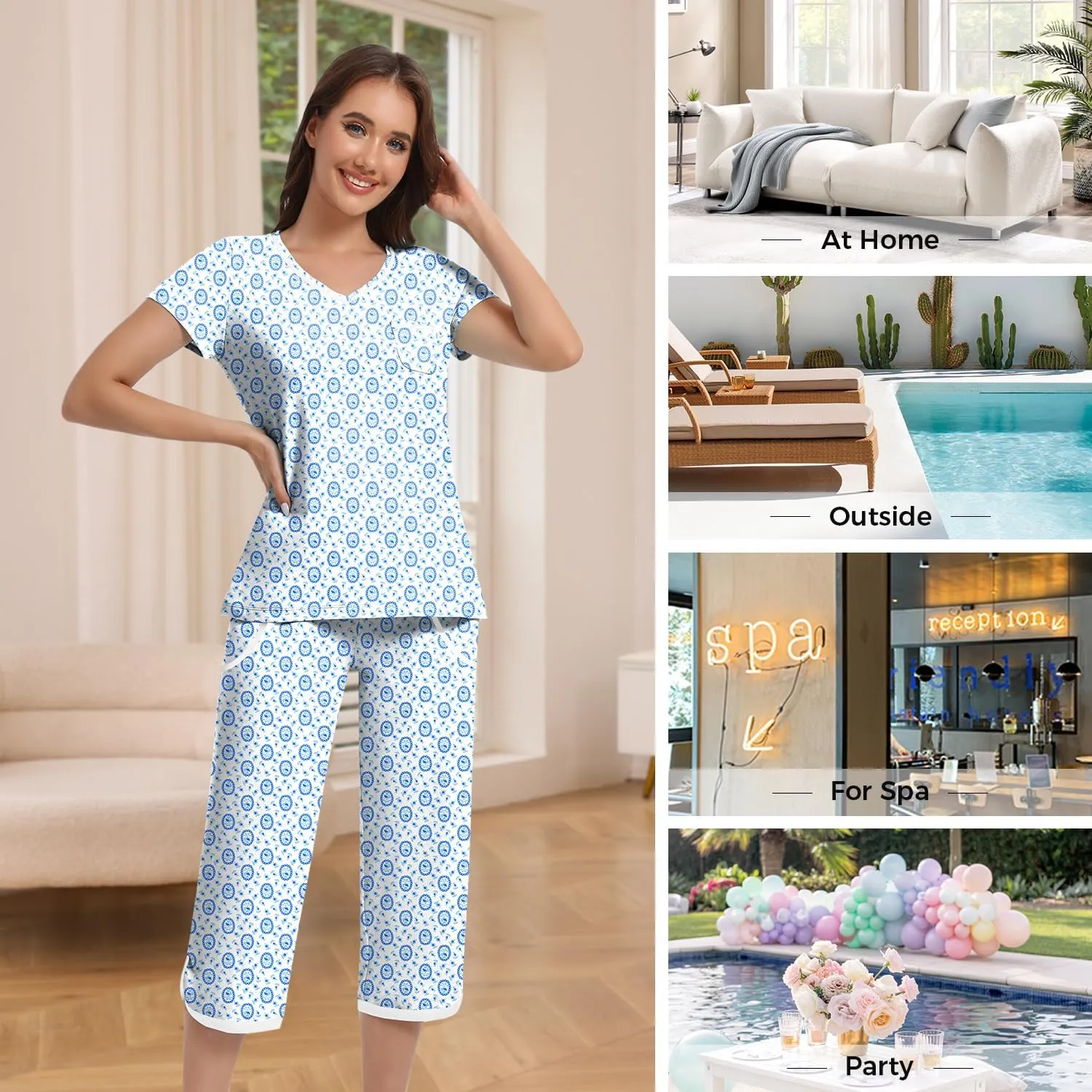 IZZY   TOBY Women'S Pajama Set Short Sleeve With Pocket Cotton Pajamas For Women