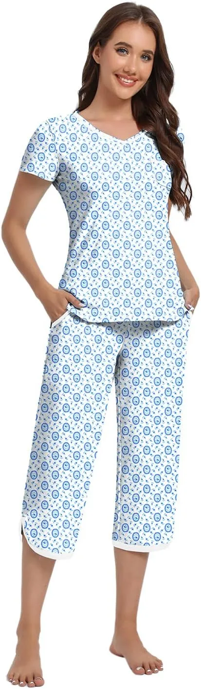 IZZY   TOBY Women'S Pajama Set Short Sleeve With Pocket Cotton Pajamas For Women