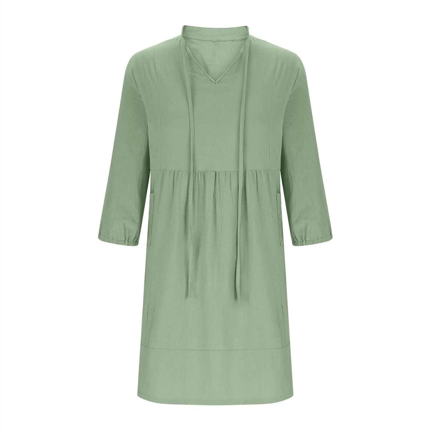 JOAU Womens 3/4 Sleeve Shirt Dress Summer Casual V Neck Drawstring Ruffle Hem A-Line Pleated Beach Midi Dresses with Pockets