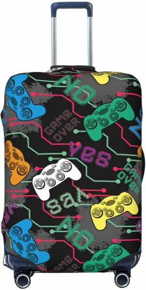 Joysticks Gamepad Luggage Suitcase Covers Elastic Washable Cool Gamer Slogan Game Theme Luggage Protector Travel Suitcase Protective Cover For Kid And Adult, M (Fit 22-24 Inch Luggage)