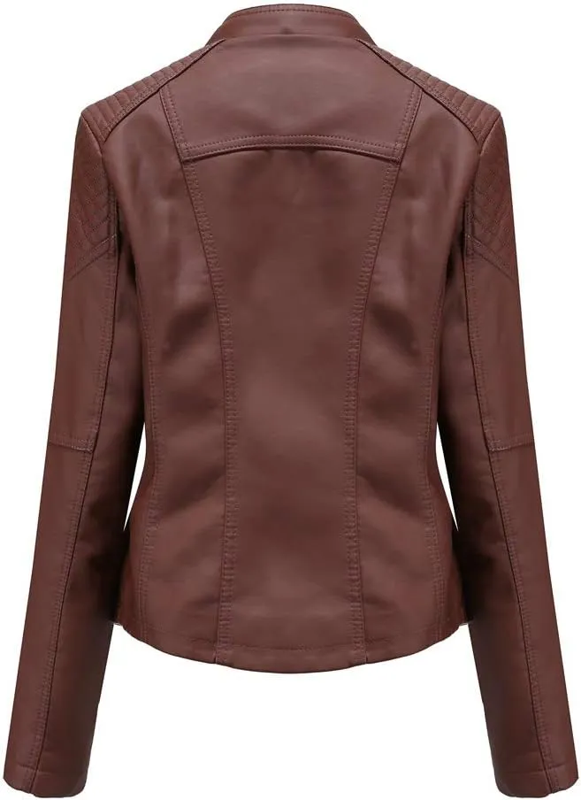 Julymens Women's Faux Leather Motorcycle Jacket Fashion Slim Fit Short Biker Coat