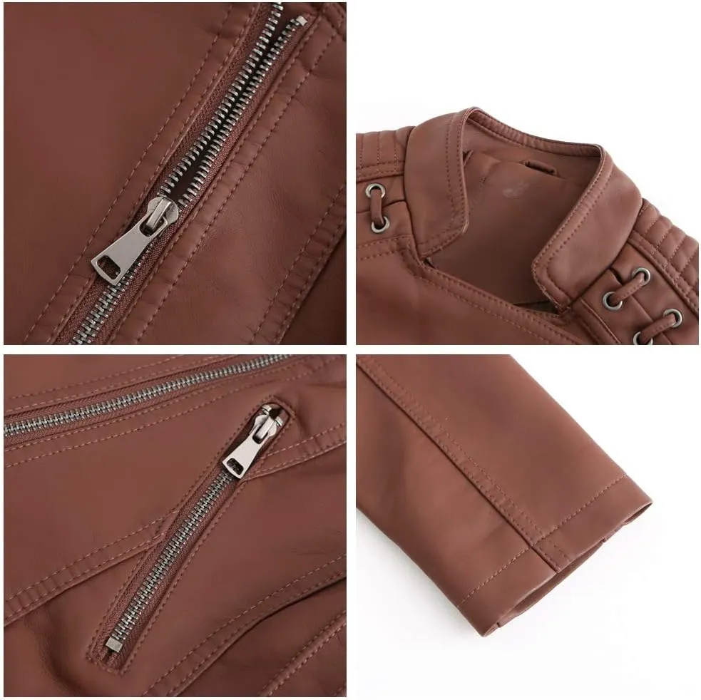 Julymens Women's Faux Leather Motorcycle Jacket Fashion Slim Fit Short Biker Coat