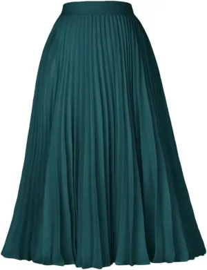 Ladies Pleated Skirts, Elastic Waist, Solid-Color, High Waist, Lined Retro Skirts