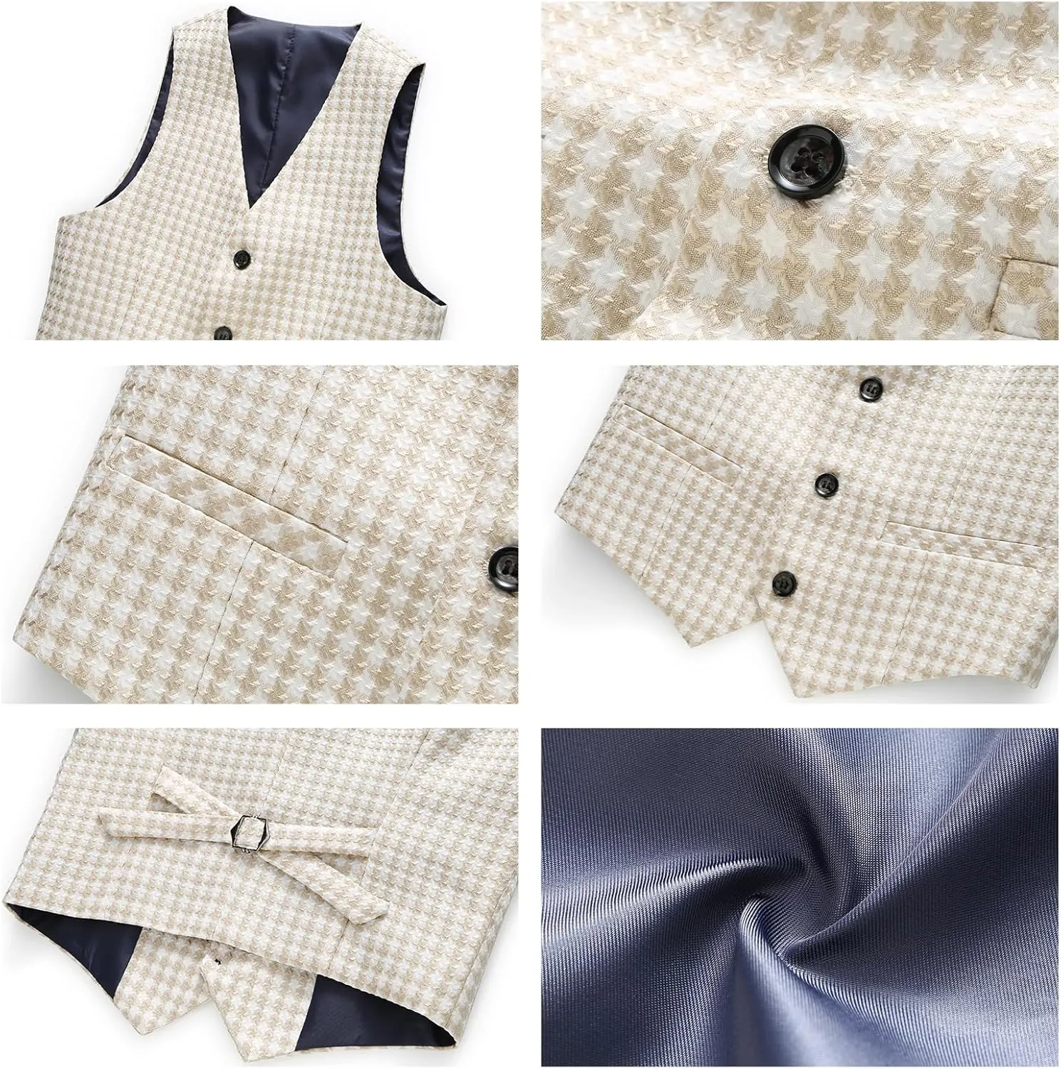 Lamgool Boys Suits 3 Piece Slim Fit Houndstooth Tuxedo Blazer Jacket Pant for Kids Prom Wedding Formal Dress Suit Set 4-16Y