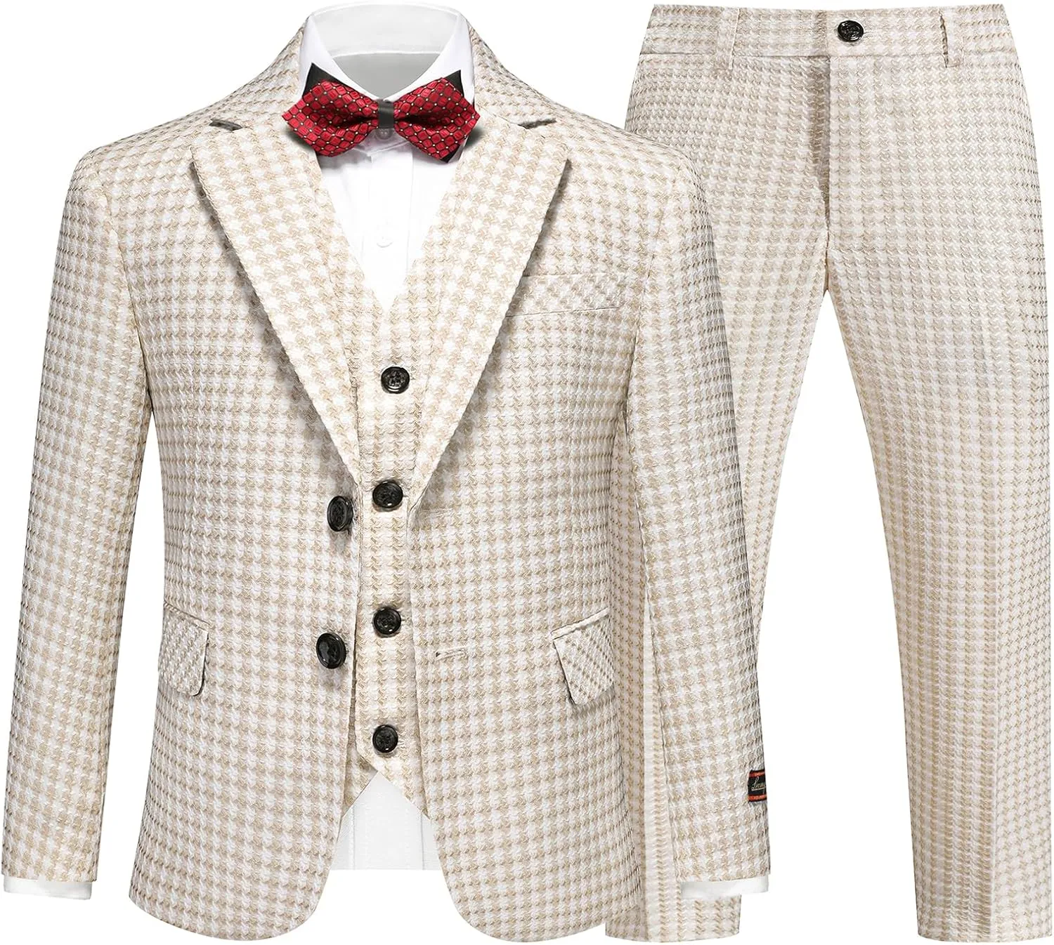 Lamgool Boys Suits 3 Piece Slim Fit Houndstooth Tuxedo Blazer Jacket Pant for Kids Prom Wedding Formal Dress Suit Set 4-16Y