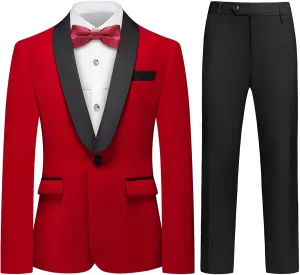 Lamgool Boys Velvet Tuxedo Suit 4 Piece Slim Fit Kids Formal Outfit Set with Blazer Dress Shirt Pant Bow Tie for Wedding