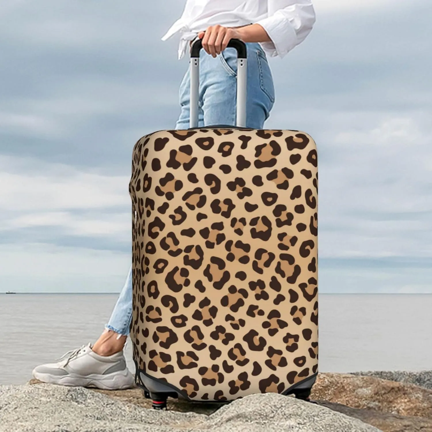Leopard Print Luggage Suitcase Covers Elastic Washable Luggage Protector Travel Suitcase Protective Cover For Kid And Adult, M (Fit 22-24 Inch Luggage)