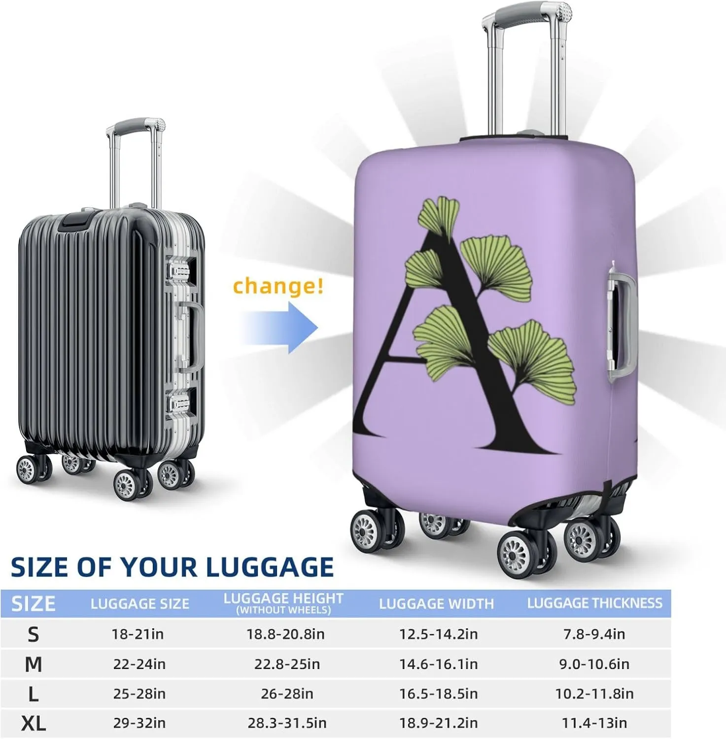 Letter A Luggage Cover Fits 18-32 Inch Suitcase, Washable Elastic Suitcase Cover Protector with Concealed Zipper for Wheeled Suitcase Travel Accessories LC727