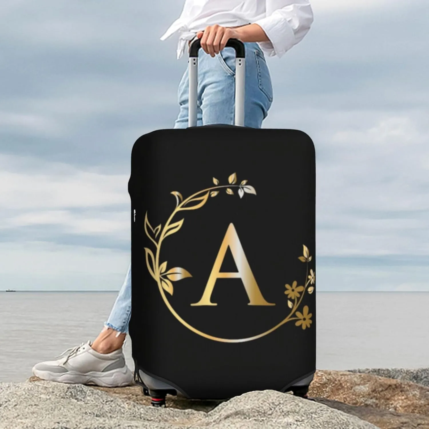 Letter A Luggage Cover Fits 18-32 Inch Suitcase Washable Elastic with Concealed Zipper for Travel Accessories LCC518