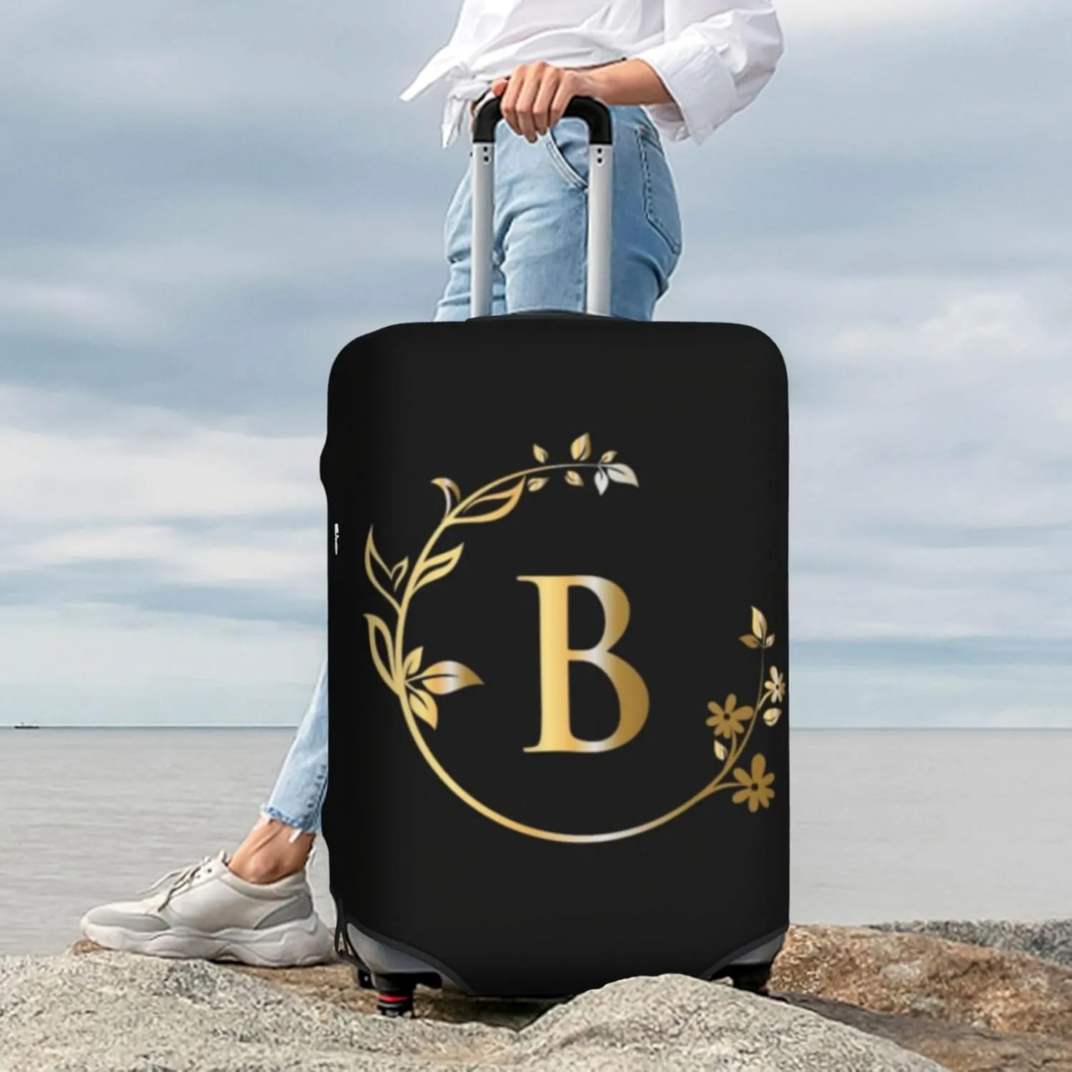Letter B Luggage Cover Fits 18-32 Inch Suitcase, Washable Elastic Suitcase Cover Protector with Concealed Zipper for Wheeled Suitcase Travel Accessories LC522