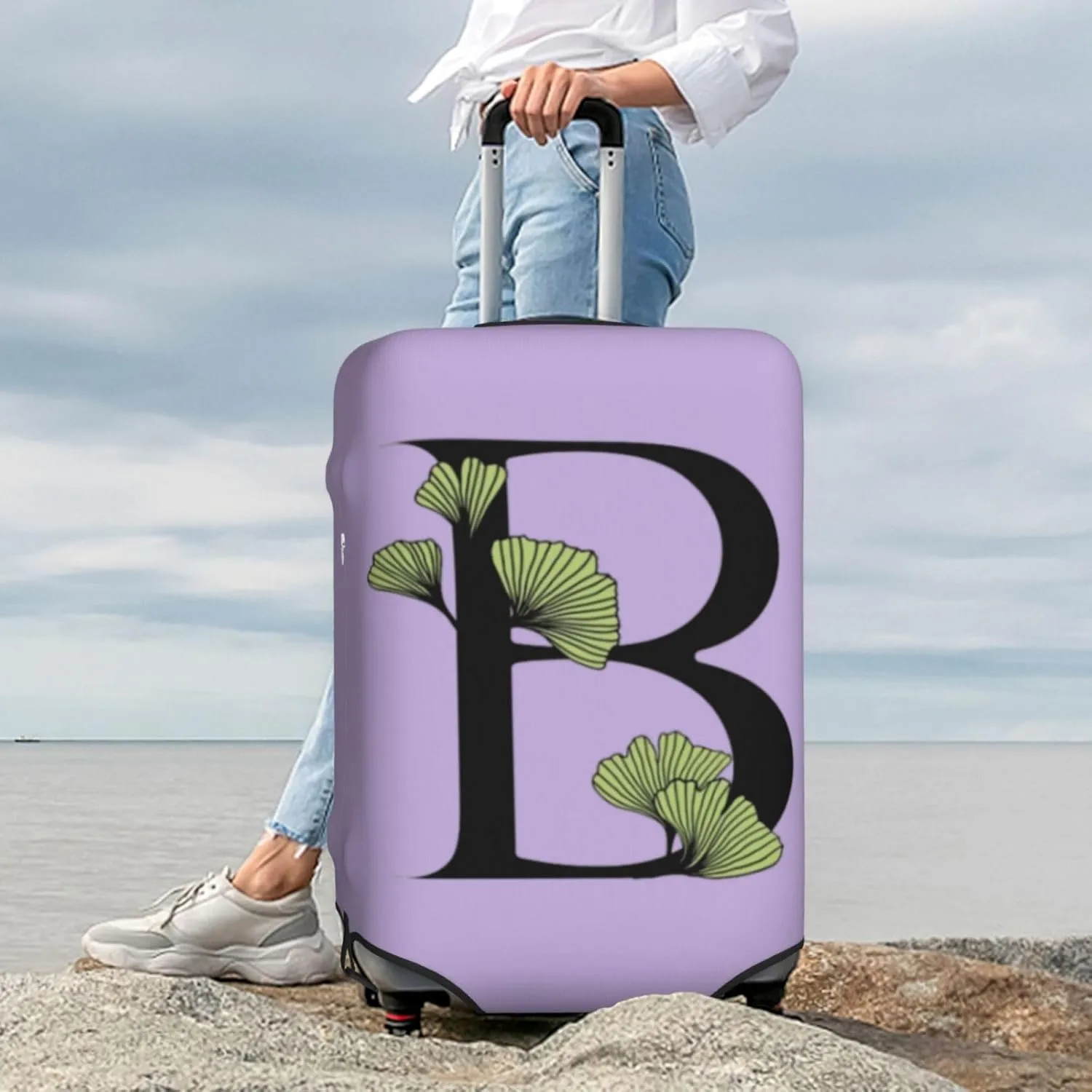 Letter B Luggage Cover Fits 18-32 Inch Suitcase, Washable Elastic Suitcase Cover Protector with Concealed Zipper for Wheeled Suitcase Travel Accessories LC731