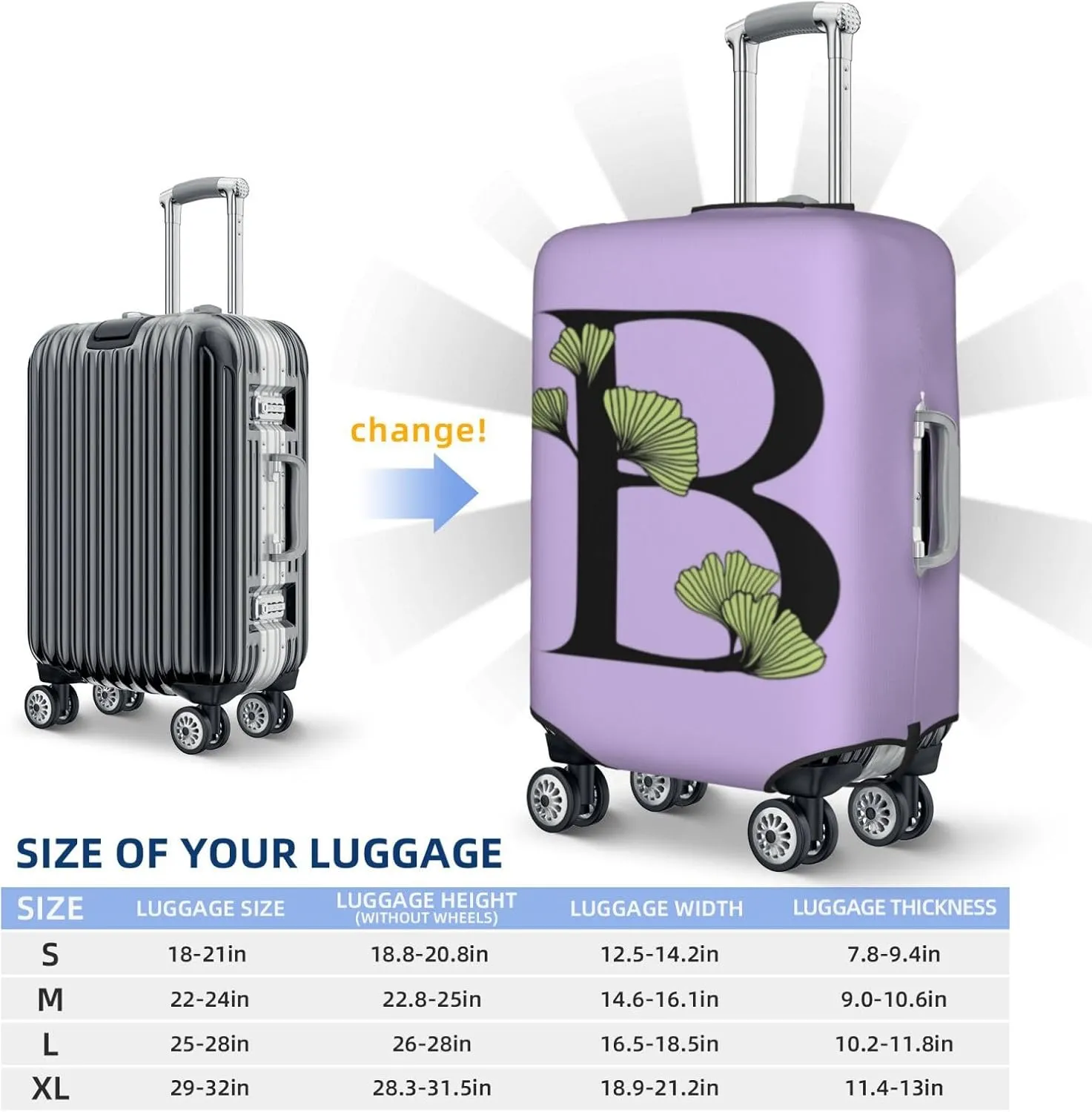 Letter B Luggage Cover Fits 18-32 Inch Suitcase, Washable Elastic Suitcase Cover Protector with Concealed Zipper for Wheeled Suitcase Travel Accessories LC731
