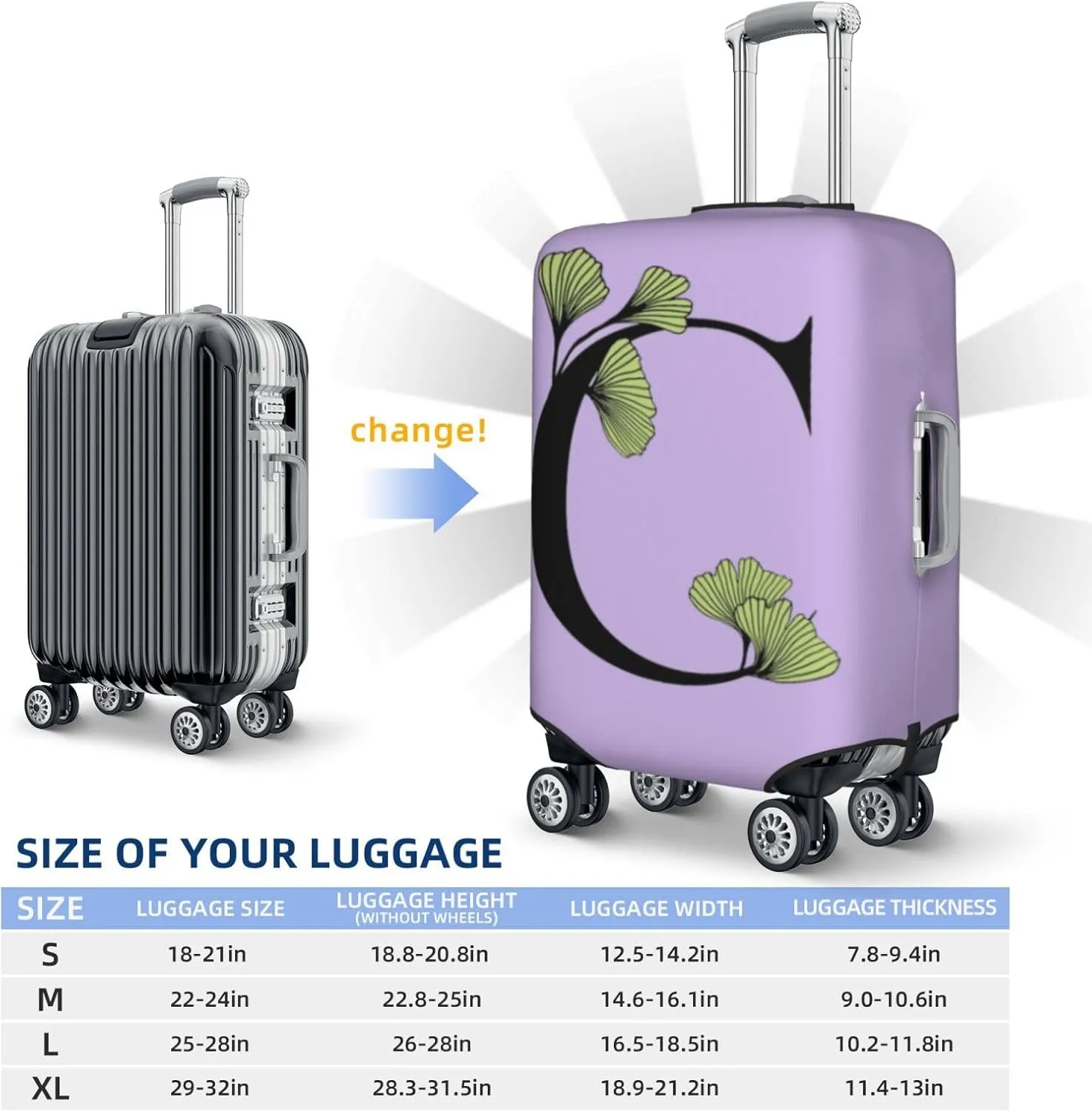 Letter C Luggage Cover Fits 18-32 Inch Suitcase, Washable Elastic Suitcase Cover Protector with Concealed Zipper for Wheeled Suitcase Travel Accessories LC735
